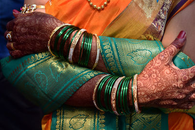 High angle view of woman wearing mask