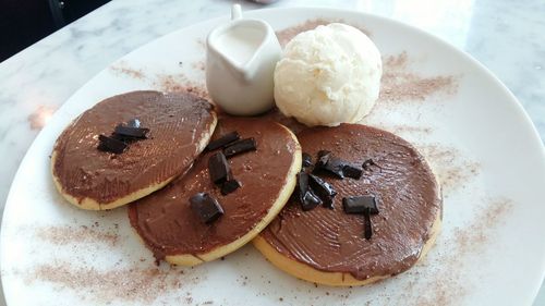 High angle view of dessert in plate