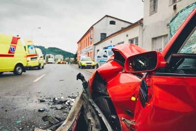 Close-up of car on street