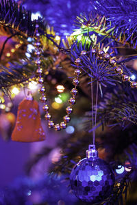 Close-up of illuminated christmas tree