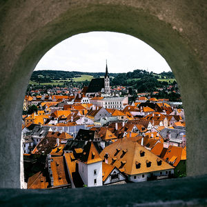 High angle view of buildings in city