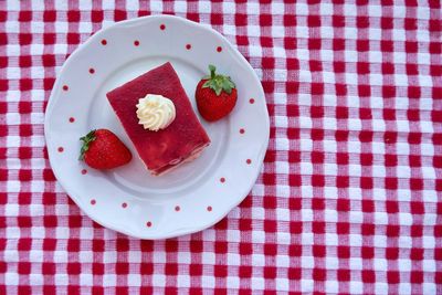 High angle view of dessert in plate