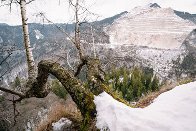 Scenic view of snowcapped mountains during winter