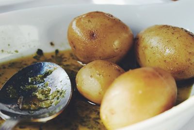 Close-up of eggs in plate