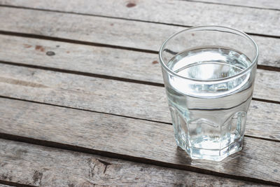 High angle view of water in glass on table