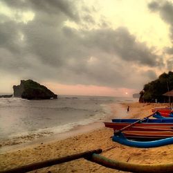 Scenic view of sea against cloudy sky