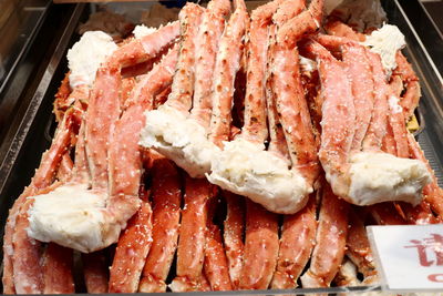 High angle view of food on barbecue grill