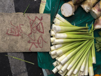 High angle view of vegetables for sale at market stall