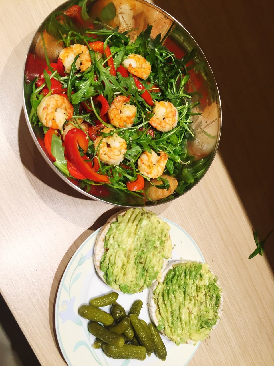 food and drink, food, indoors, freshness, table, healthy eating, vegetable, ready-to-eat, plate, still life, high angle view, salad, directly above, meal, bowl, serving size, leaf, slice, wood - material, healthy lifestyle