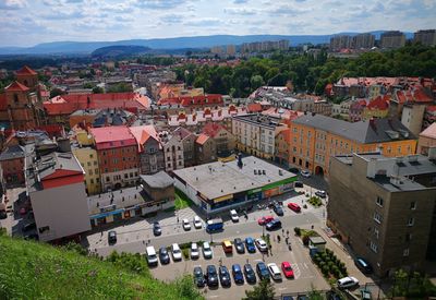 High angle view of townscape against sky