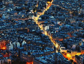 Aerial view of city at night