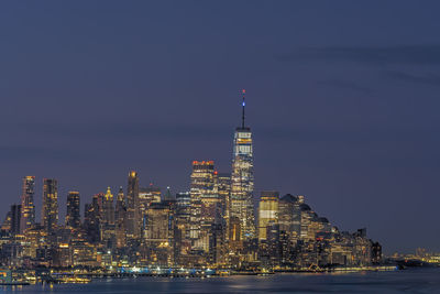 Illuminated buildings in city