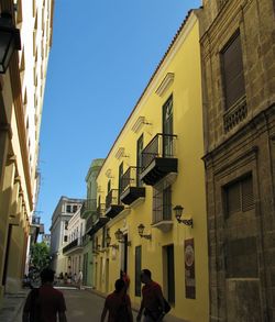 Low angle view of residential buildings against clear sky