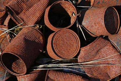 Full frame shot of old rusty stack