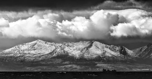 Scenic view of snowcapped mountains against sky