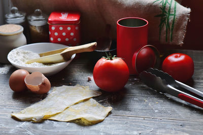 High angle view of vegetables on table