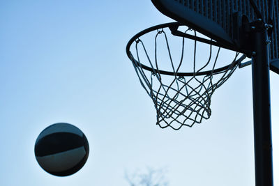 Low angle view of basketball hoop against clear sky