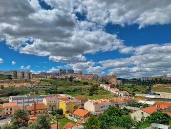 High angle view of townscape against sky