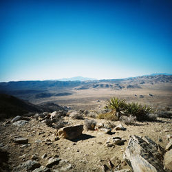 Scenic view of landscape against clear blue sky