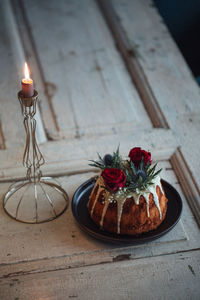 High angle view of cake on table