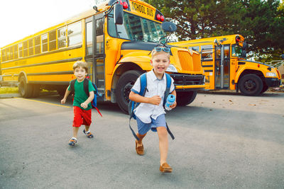 Full length of children in bus