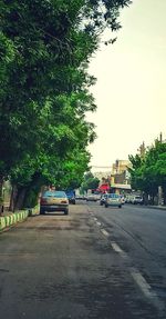 Cars on street in city against sky