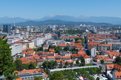 High angle view of townscape against sky