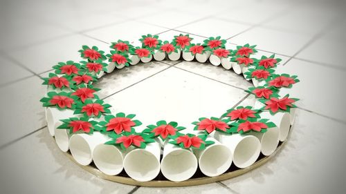 High angle view of flowers on table