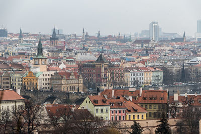 High angle view of buildings in city