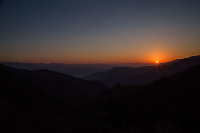 Scenic view of silhouette mountains against sky during sunset