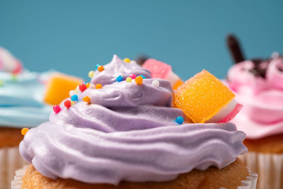 Close-up of cupcakes on table