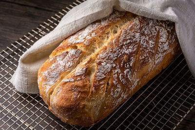 Closeup of homemade crusty bread on table