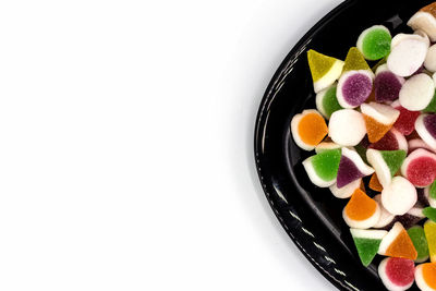 Directly above shot of fruits in bowl on table