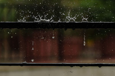 Close-up of wet window in rainy season