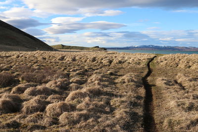 Scenic view of arid landscape against sky