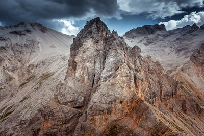 Rock formation on landscape against sky