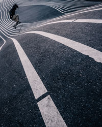 High angle view of zebra crossing on road