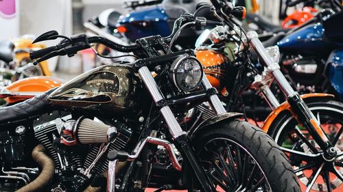 Close-up of motorcycle on street