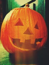 Close-up of illuminated halloween pumpkin