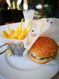 Close-up of burger on plate