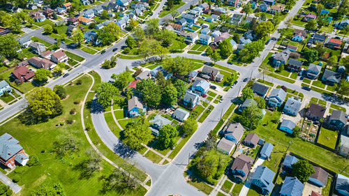 High angle view of buildings in city