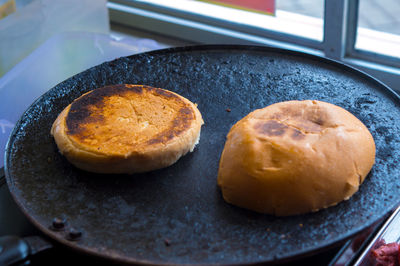 Close-up of bread on cooking pan