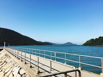 Scenic view of beach against clear blue sky