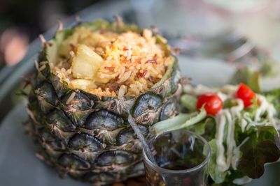 Close-up of fruit salad in plate