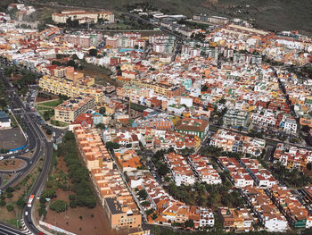 High angle view of buildings in city