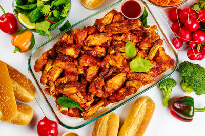 High angle view of food served in plate