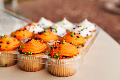 Close-up of cupcakes on table