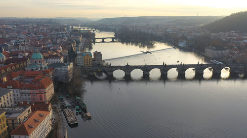 High angle view of bridge over river in city