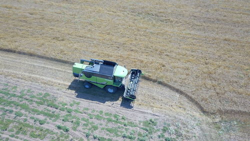 High angle view of vintage car on field
