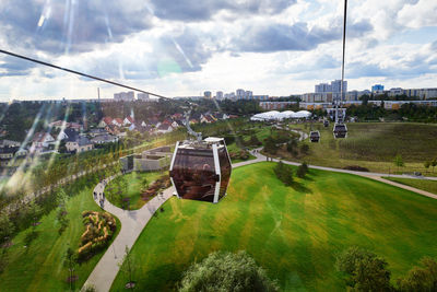 High angle view of city against sky